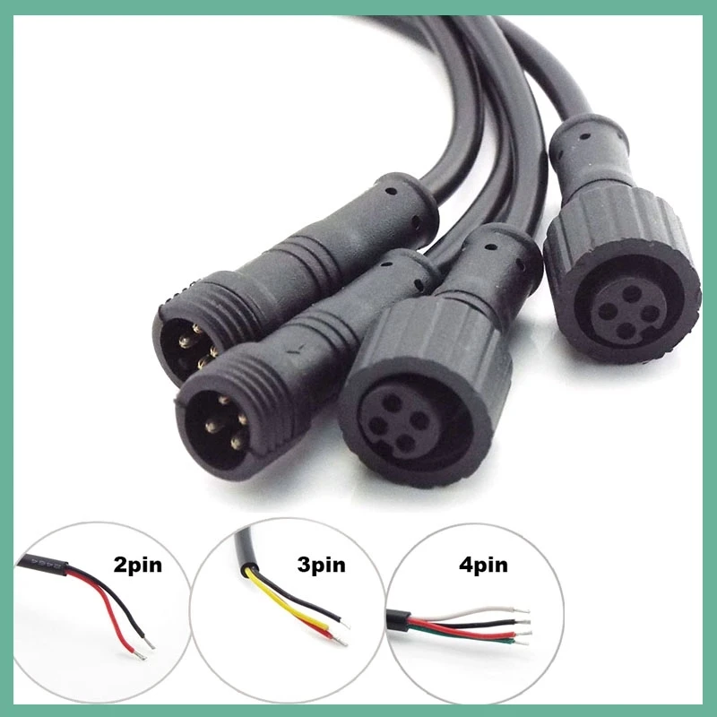 2Pin 3Pin 4Pin 3A Power Cable  Male Plug Female Jack Adapter Connector Wire 500V Connector Cords IP65 Waterproof for LED Strips