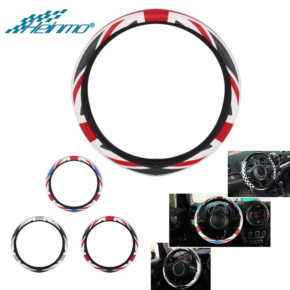 Car Steering Wheel Cover Protector Leather Union Jack Decor For Mini Cooper One S JCW R55 R56 R60 F55 F56 F60 Countryman Clubman
