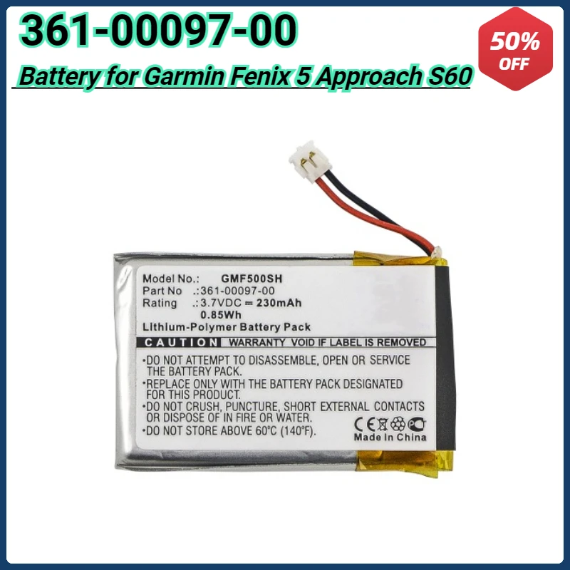 

230mAh New Watch Battery 361-00097-00 for Garmin Fenix 5 Approach S60 Replacement Smartwatch Li-Polymer Battery