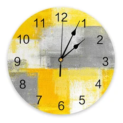 Oil Painting Abstract Geometric Yellow Wall Clock Modern Design Hanging Watch for Home Decoration Home Living Room Wall Art