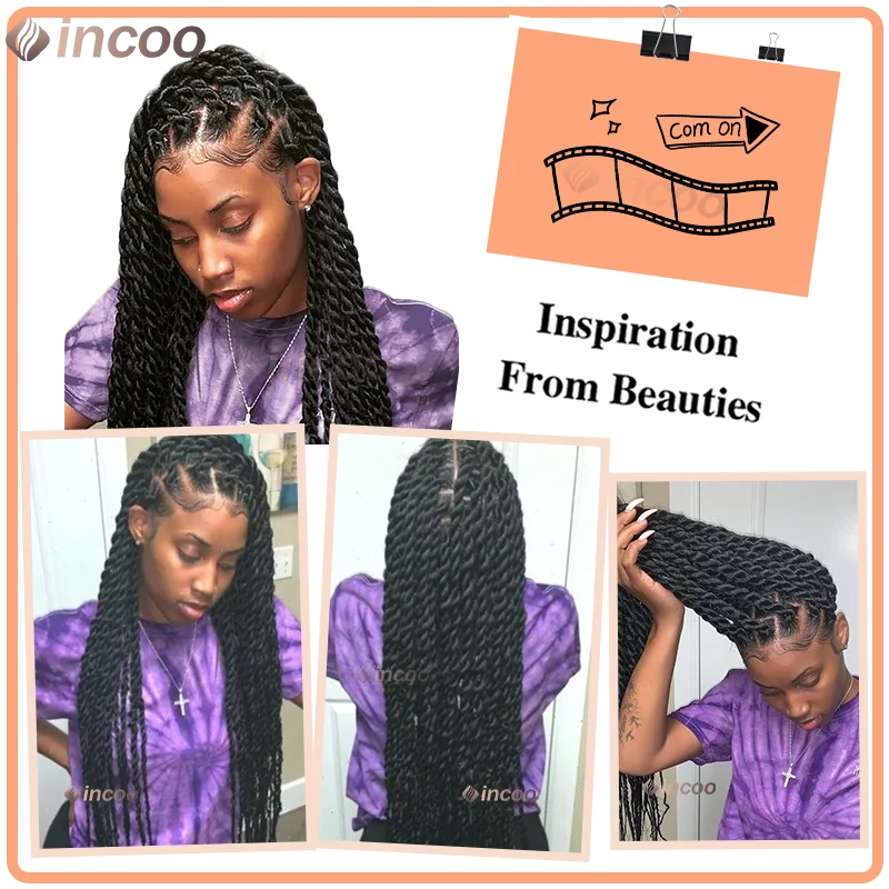 36 "تويست صندوق مضفر الدانتيل الباروكة بيروكات صناعية للنساء السود شفافة جديلة الدانتيل الباروكات شعر مستعار أسود أفريقي للبيع