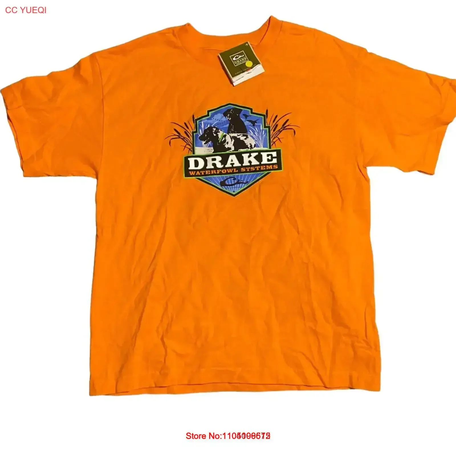 

Drake Clothing Company Waterfowl Systems Orange Men's T shirt Size XL vintage Washed fashion Slightly designer clothes Unisex