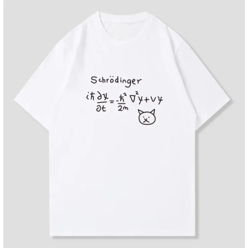 Minimalist Cat Graphic T Shirt Aesthetic Science Equation Design Short-sleeved Tee Casual Daily Fashion Top for Cat Lover Tops