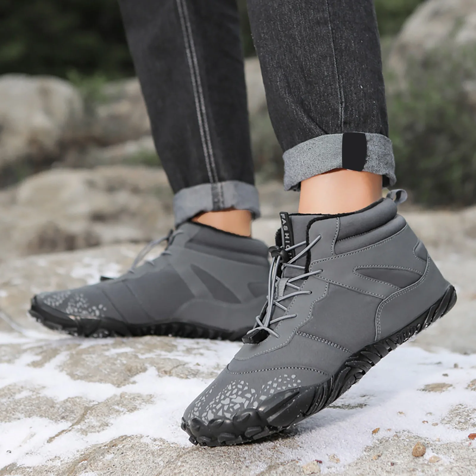 Winter Warm Running Barefoot Shoes Women Men Rubber High Ankle Boots Waterproof Non-Slip Breathable for Trekking Climbing