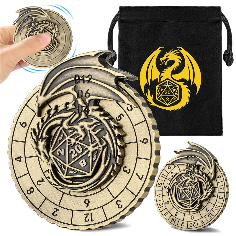 

Vintage Single-Winged Dragon Dice Fingert Spinner 7-In-1 Metal Spinning Wheel for Role Play Game Accessory Wedding Gift