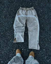 Y2k Korean version fashionable Baggy pants high waisted couple straight leg pants sports pan and minimalist striped casual pants