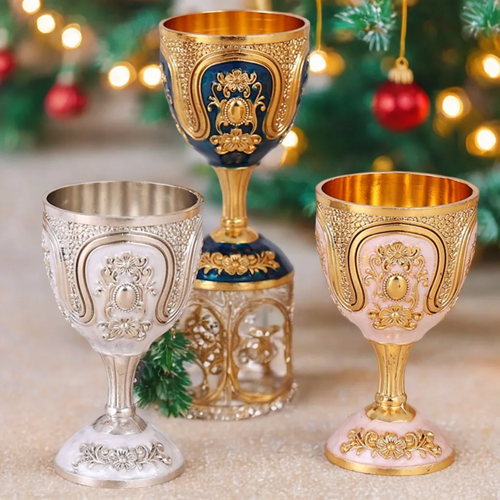 Vintage Holy Grail Wine Cup 3d Relief High Footed Cup For Red Wine Champagne Creative Wine Cabinet Decoration Retro Kitchenwares