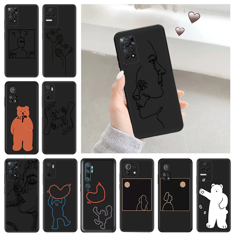 Silicone Soft Phone Case for Redmi Note 11 Pro 5G Note10 11S 10S 10A 10 Cute Couple Lovers Line Art Xiaomi 11 Lite 11T 10T Cover