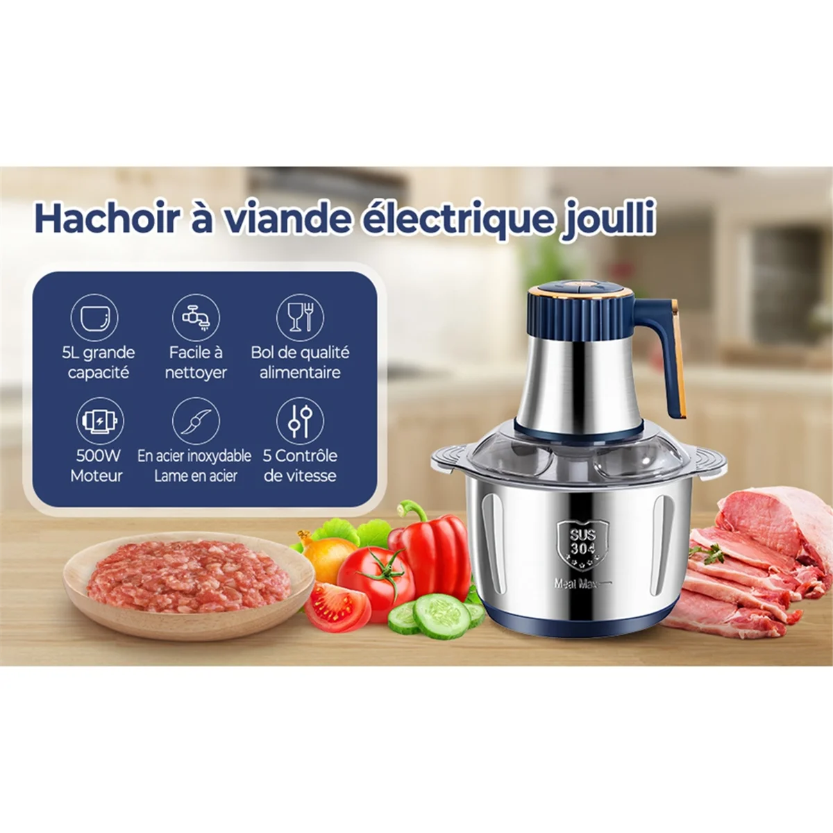 

Electric Meat Grinder 5L Food Crusher Multifunction Vegetable Fruit Food Processor Chopper Kitchen Machine US Plug