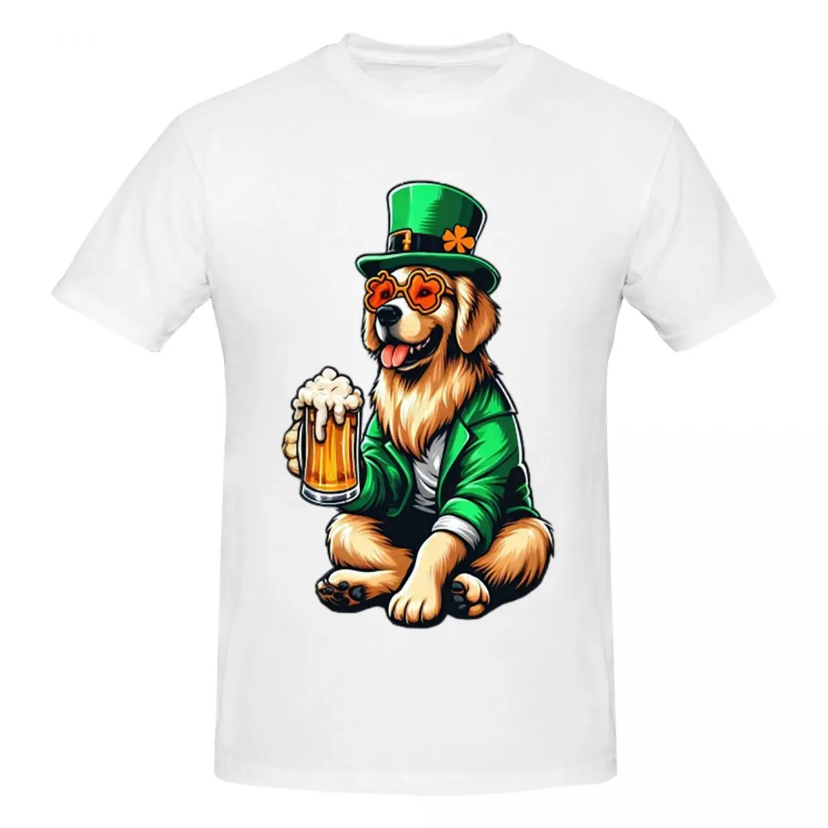 Golden Retriever Dog St Patrick's Day Men T-Shirt Funny Oversized T Shirts Men's Crew Neck Cotton Tees Short Summer Male