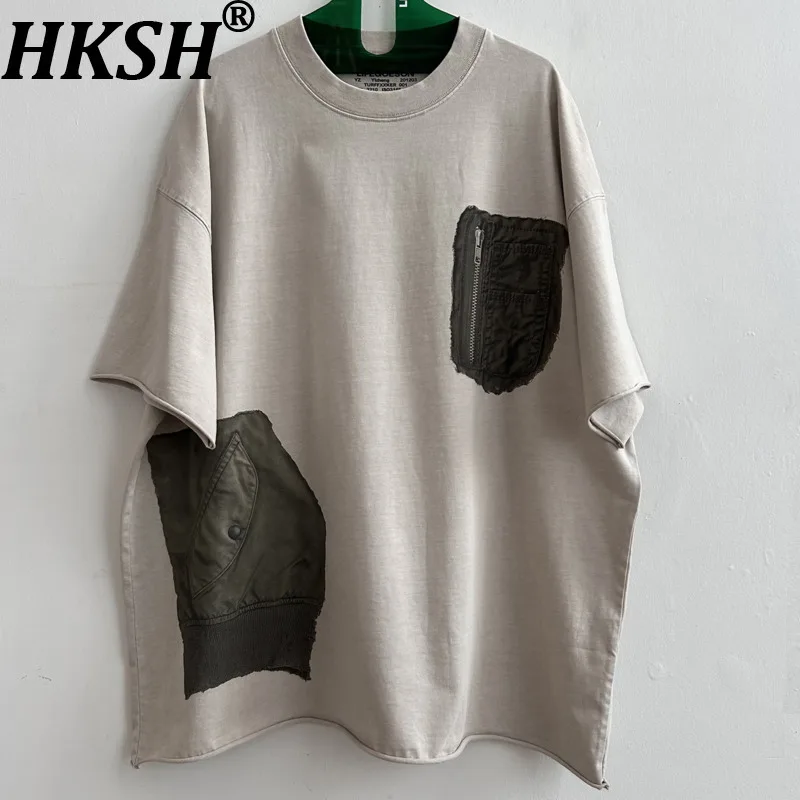 

HKSH Spring Summer New Men's Niche Design Stylish Tees Trend Unique Pocket Fashion Round Collar Chic Short Sleeve T-shirt HK8391