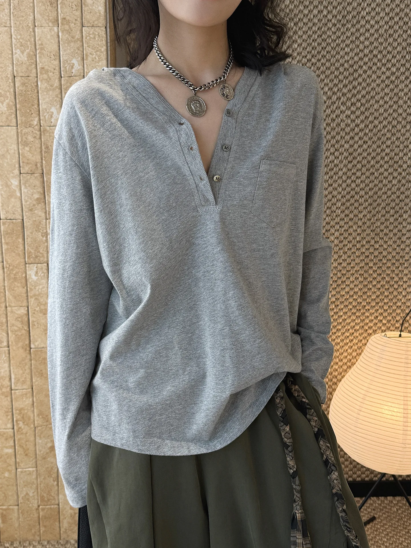 Spring/Summer New Korean Fashionable Relaxation Hooded Small Pocket T-shirt Loose Long Sleeve Top for Women