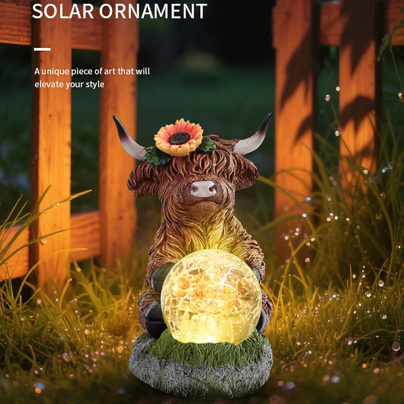 

Уличный фонарь Highland Cow, солнечный садовый фонарь, водонепроницаемые декоративные светильники, статуи животных, двор, художественная лампа, садовый декор для