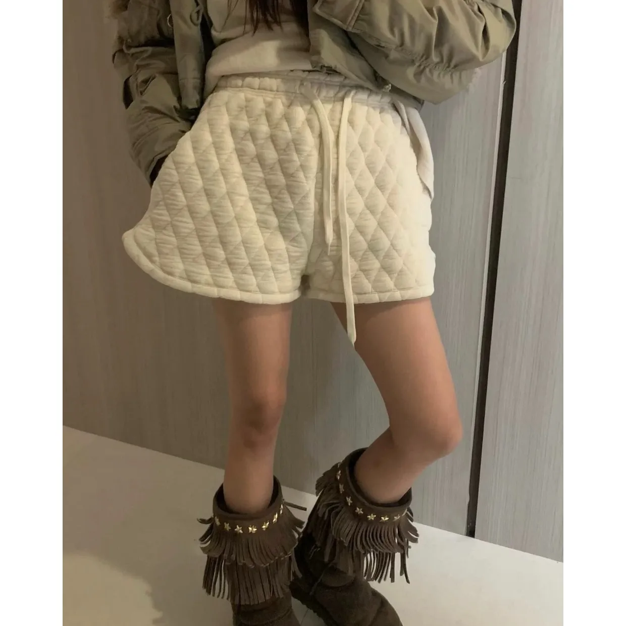 

Loose Cotton orts Tee Colors Diamond Pattern Pure Color Casual Loose Waist Slimming Winter Women's Faion Street Sle