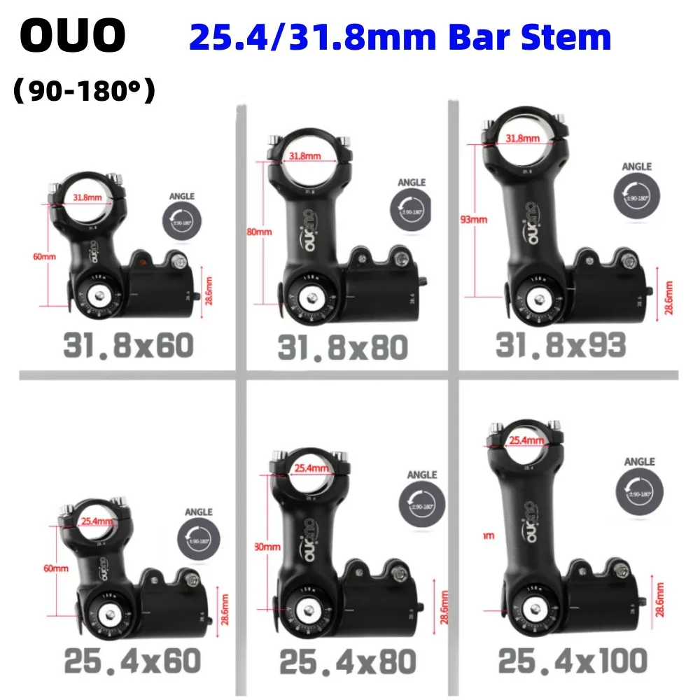 OUO الجبلية قابل للتعديل دراجة الجذعية الوجبات الجاهزة 31.8/25.4 مللي متر الجبلية الطاقة 90-180 درجة دراجة عجلة القيادة شوكة الجذعية تمديد دراجة Handl