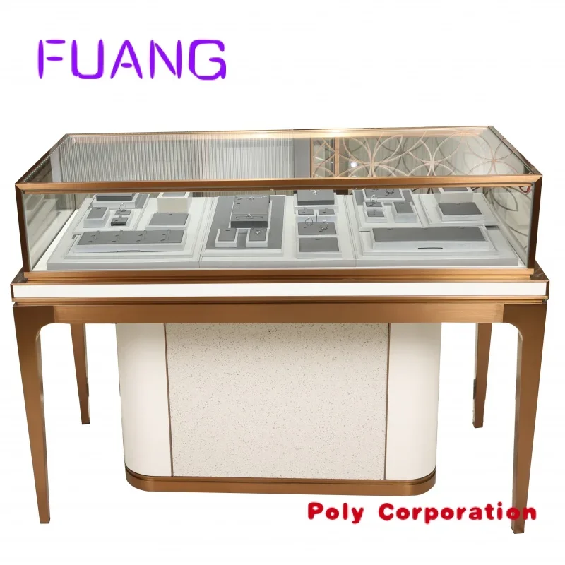 Customized   ized Luxury Commercial Mall Wall Stand Cosmetic Glass Cabinet Display Case Showcase Jewelry Display Table