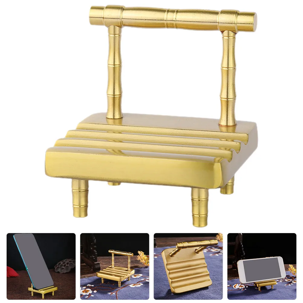 Creative Brass Phone Stand for Desk Desktop Phone Holder Mini Chair Style Smartphone Stand Hands Free Video Chat Desk
