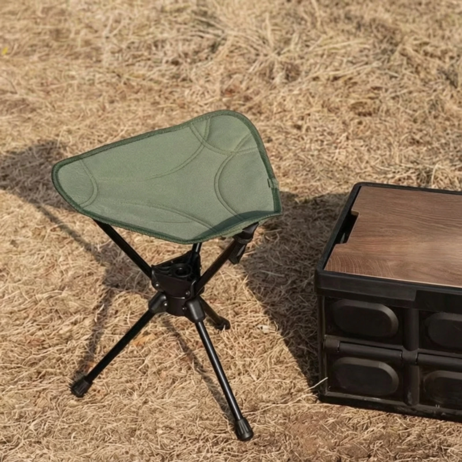Camp Stool with Storage Bag Swivel Camp Stool with Carry Bag Triangle Chair Easy Transport Seat Quick Fold for Campers, Camping