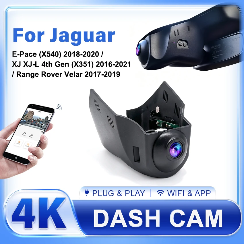 4K Dash Cam For Jaguar E-Pace (X540) 18-20 XJ XJ-L 4th Gen (X351) 16-21 Range Rover Velar 17-19 Car DVR Video Recorder Front Cam
