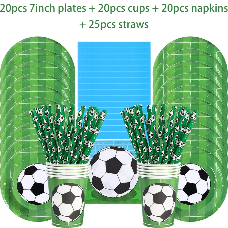 Fußball-Themenparty Tischgeschirr Teller, Becher, Servietten & Strohhalme Fußball-Geburtstagsdekoration für Erwachsene und Kinder – Detail 2