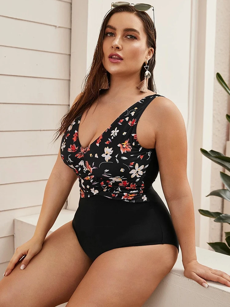 2024 New Sexy Floral Print Plus Size Swimwear Women One Piece Swimsuit Female Bathing Suit Beachwear Large Size Bathing Suit 4XL