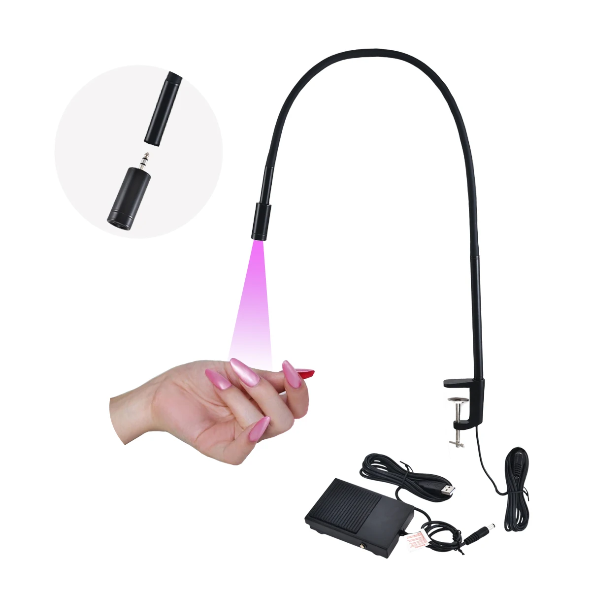 

Foot Pedal Gel X UV LED Flash Cure Nails and Eyelash Extensions Lamp Black Desk Clamp