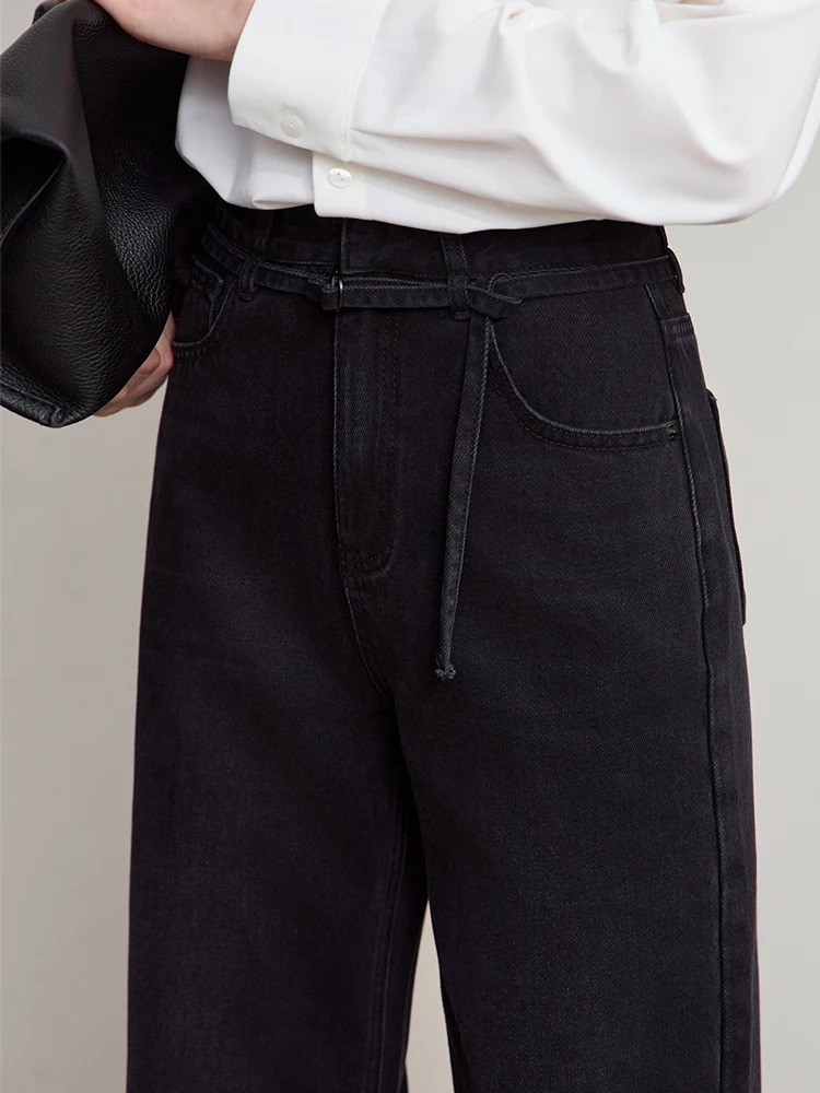 AMII جينز نسائي أسود 2025 شتاء جديد حزام قابل للإزالة مستقيم سراويل نسائية متعددة الاستخدامات جينز متين غير رسمي السيدات 1254TM4064 #6
