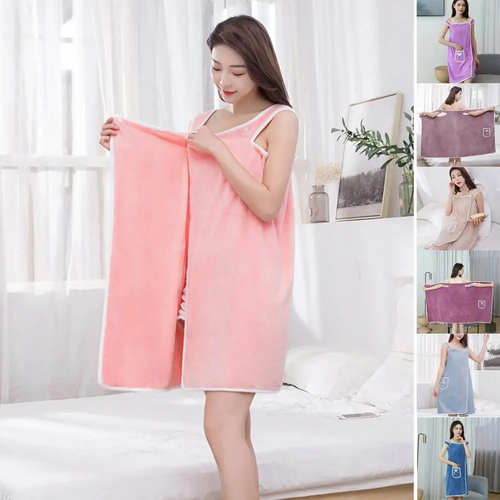 130*80cm Wearable Bath Towel With Shoulder Straps Adjustable Water Absorbent Beach Wrap Towel Women Adults Bathrobe Skirt Dress