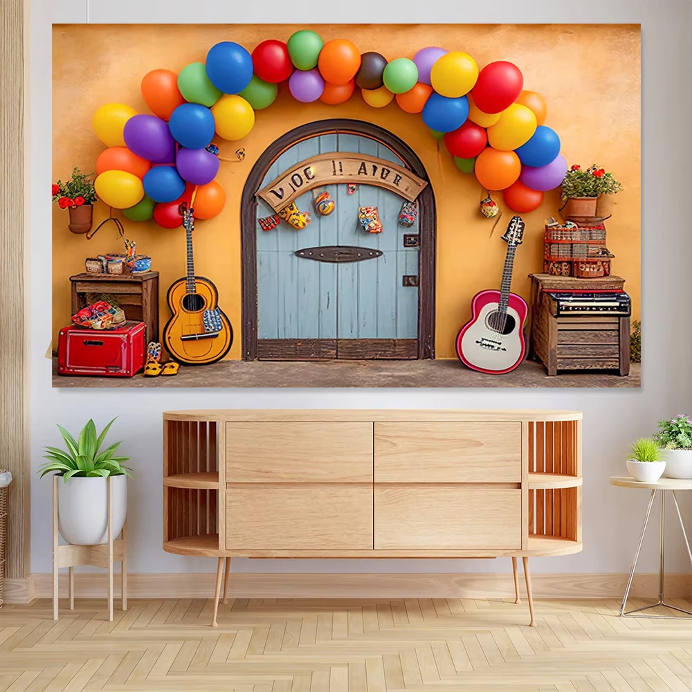 Retro Style Guitar Tent Photography Backdrops Children Newborn Baby Shower Party Music Magic Forest Cabin Kids Background GQ-01