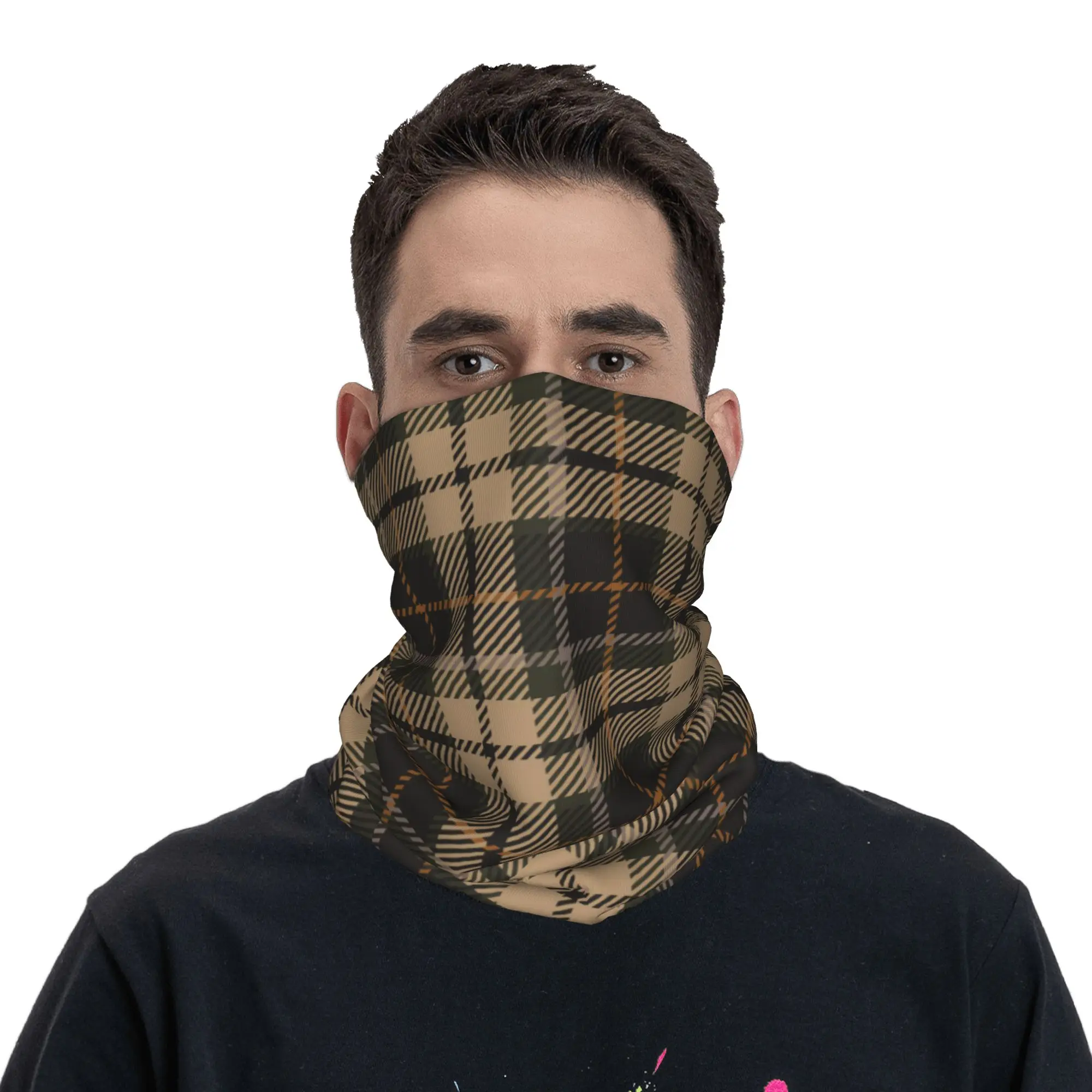 

Custom Check Plaid Texture Tartan Pattern Bandana Winter Neck Warmer Women Windproof Wrap Face Scarf for Hiking Gaiter Headband