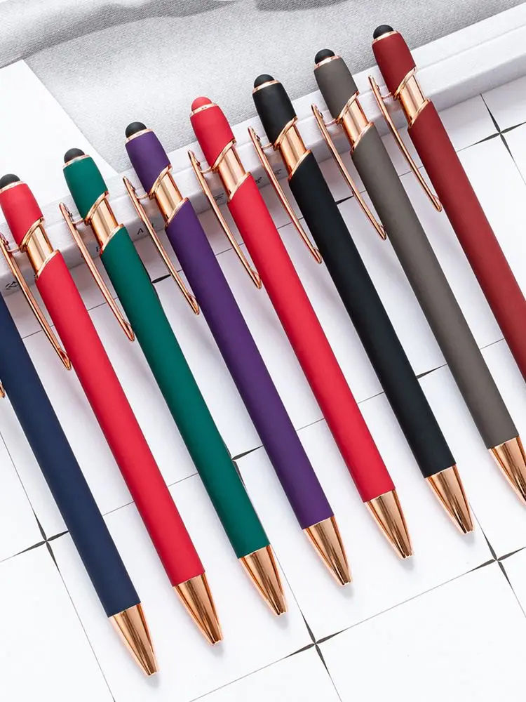Stylos à bille en métal avec pointe stylet pour écrans tactiles, papeterie d'écriture, cadeaux scolaires et de bureau, nom de Logo personnalisé gratuit