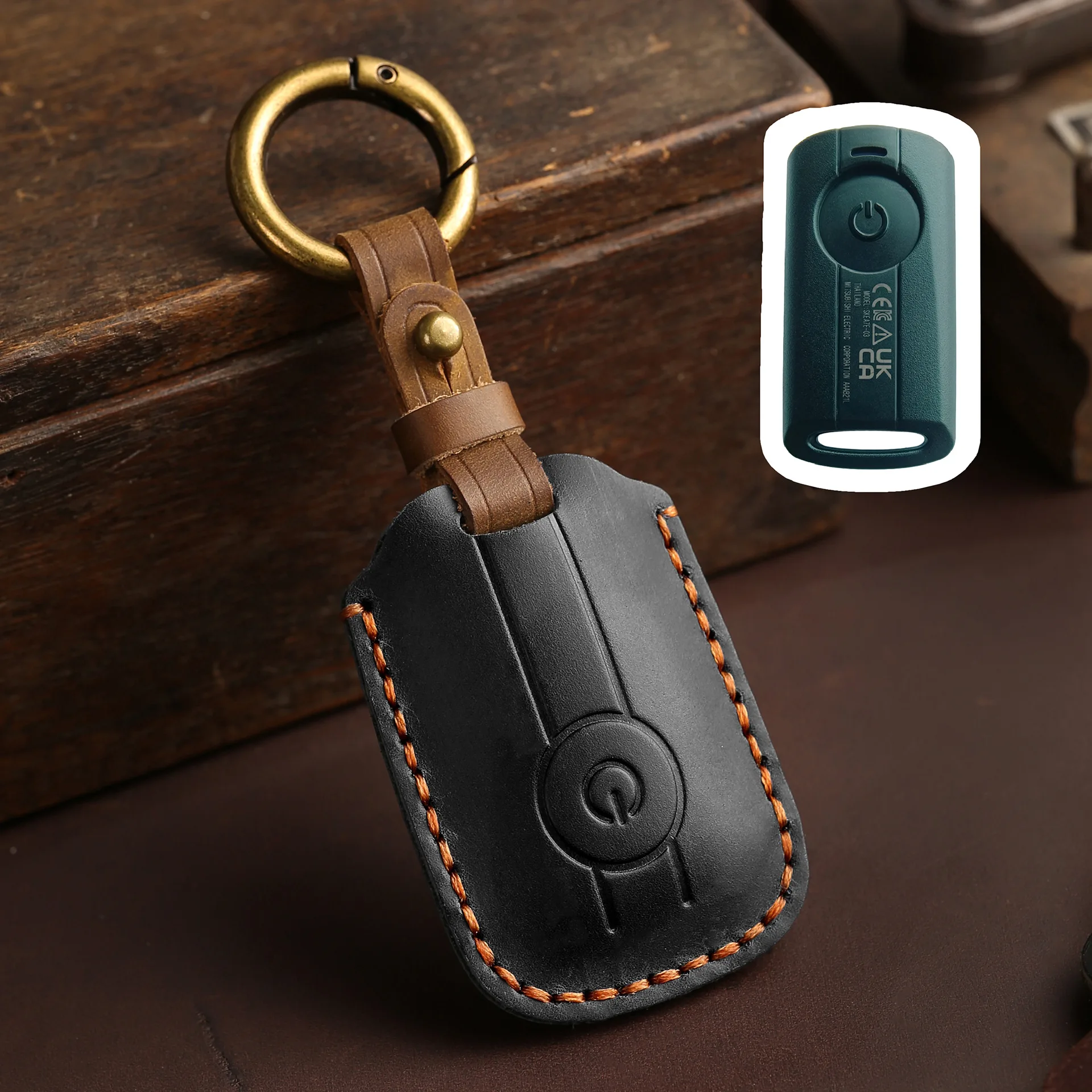 FOR Yamaha Key Case Top Grain Leather Handstitched Full Cover Scratch Resistant w/ Metal Key Ring Fits NMAX 155 AEROX XMAX 300