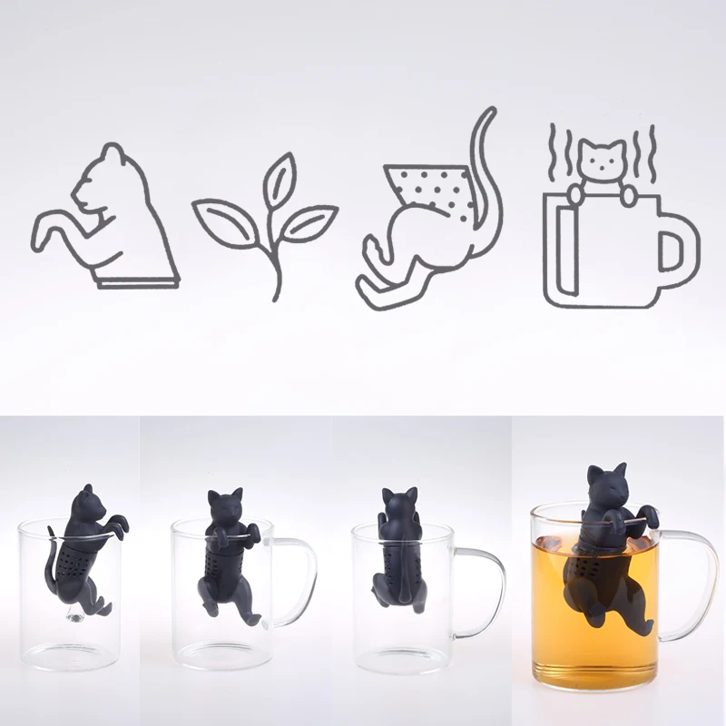 Reusable Silicone Tea Infuser Filter Cat Creative Tea Bag Coffee Diffuser Filter Strainer Strainer Leaf Herbal Spice Filter