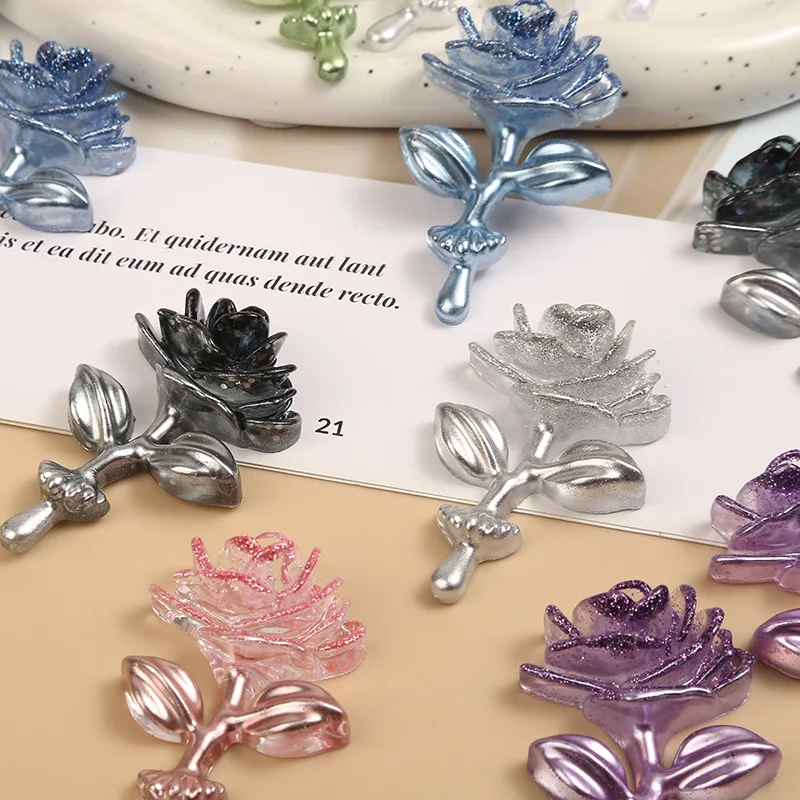 50PCS Glitter Rose Resin Jewelry Ancient Style Headwear Hairpin Hair Crown Necklace Clothing Brooch Material Craft Materia