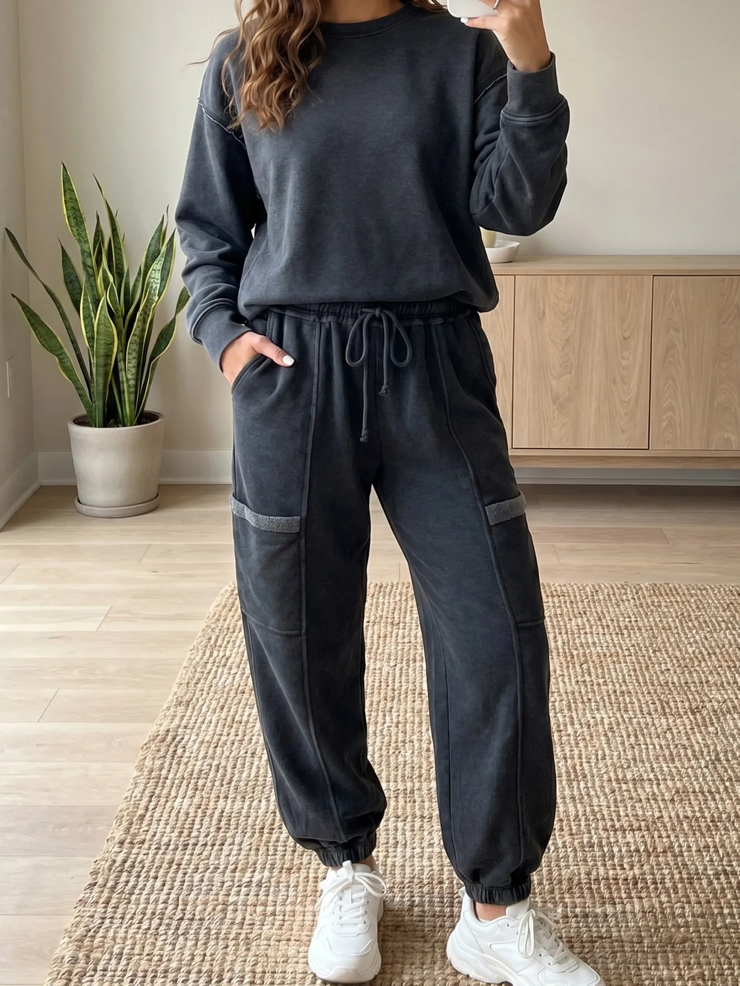 

DearLover Women's Casual Long Sleeve Set High Waist Trousers Two-Piece Suit Autumn Winter Pure Color Versatile Comfortable Ou...