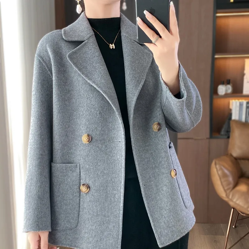 

2025 New Autumn Winter Woolen Coats Women Loose Double-Sided Wool Blend Jackets Korean Elegant Ladies Short Overcoats Outerwear