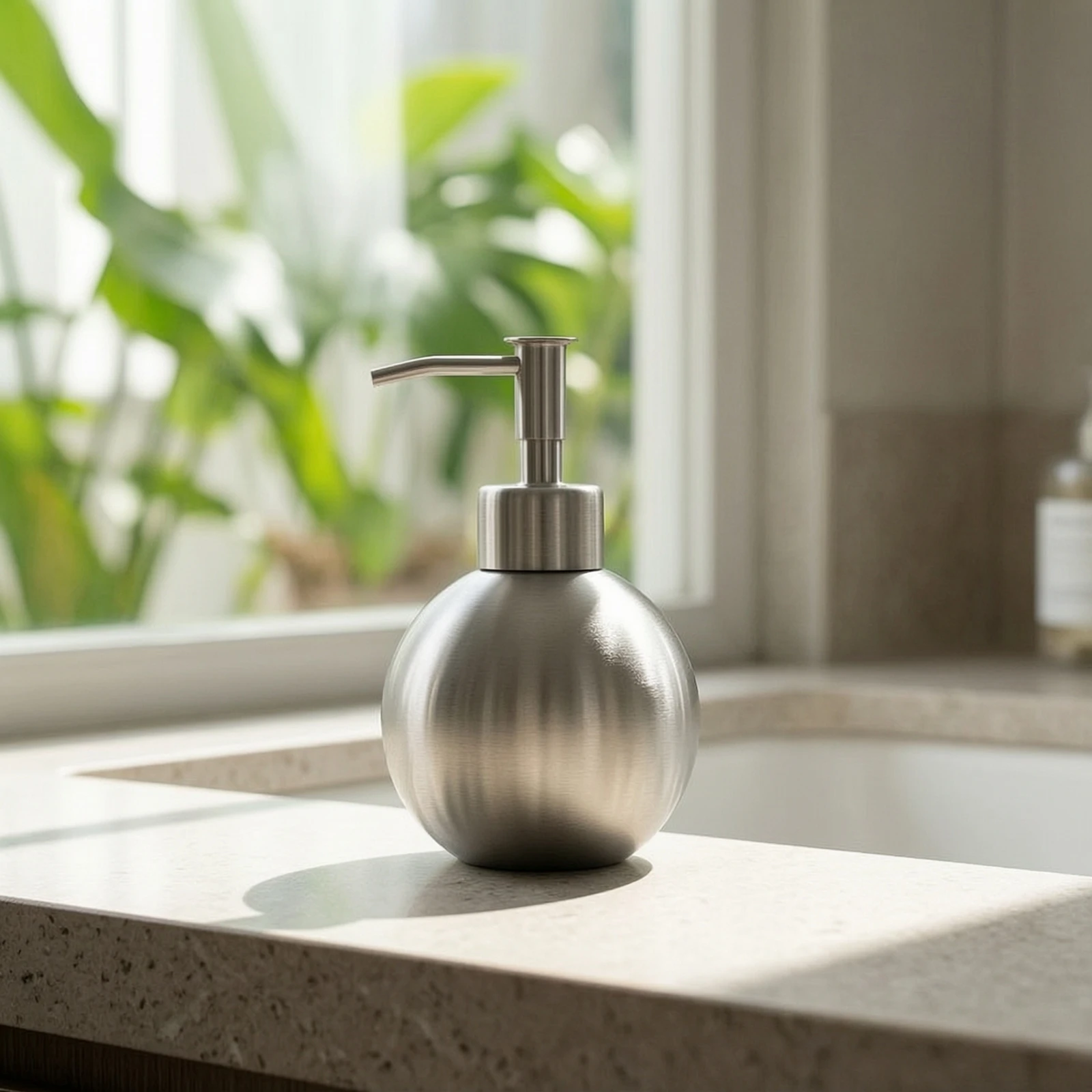 Spherical Soap Dispenser Modern Stainless Steel Dispenser Lotion Bottle with Pump Compact Container Rust-Resistant for Bathroom