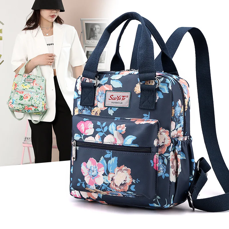 Women's printed small double back travel leisure handbag, commuting crossbody bag, nylon large capacity women's bag schoolbag