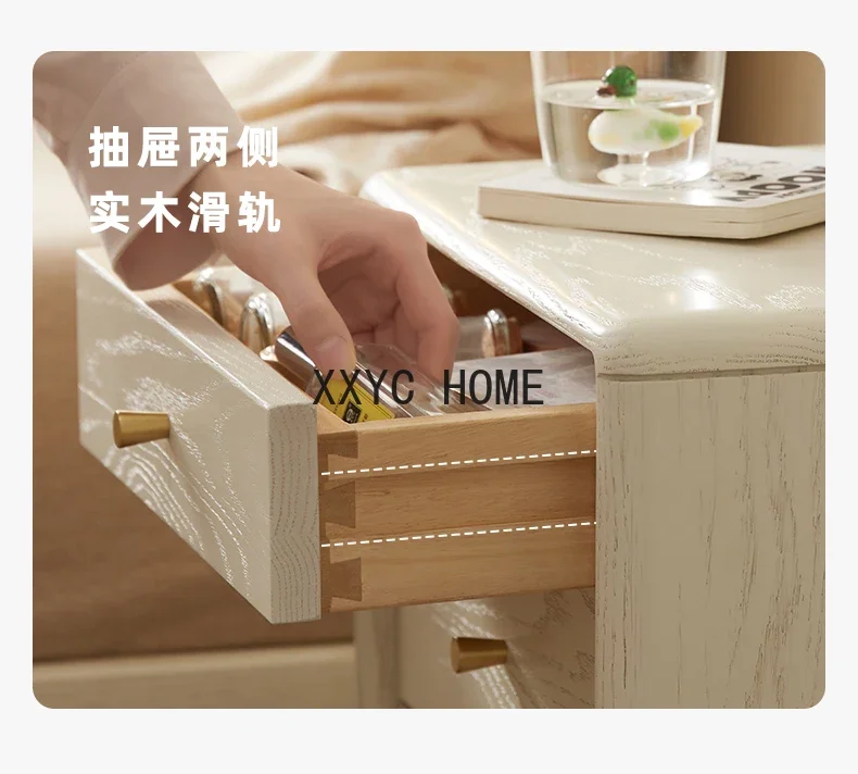 Прикроватная тумбочка из массива дерева, современный минималистичный прикроватный шкаф из белого кремового дуба, комод для спальни, шкаф для хранения вещей
