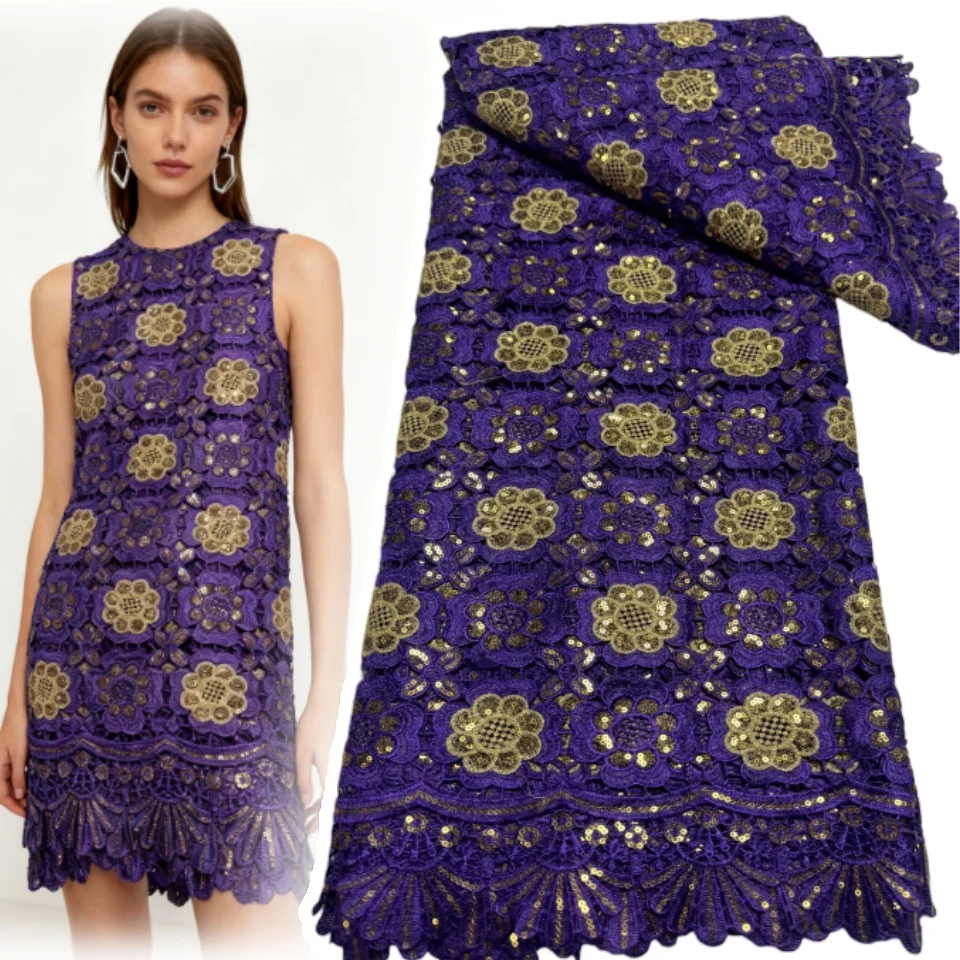 

Latest African Guipure Cord Lace Fabric Nigerian Embroidery Water Soluble Mesh Materials Dentelle Africain for Party Dress 1884