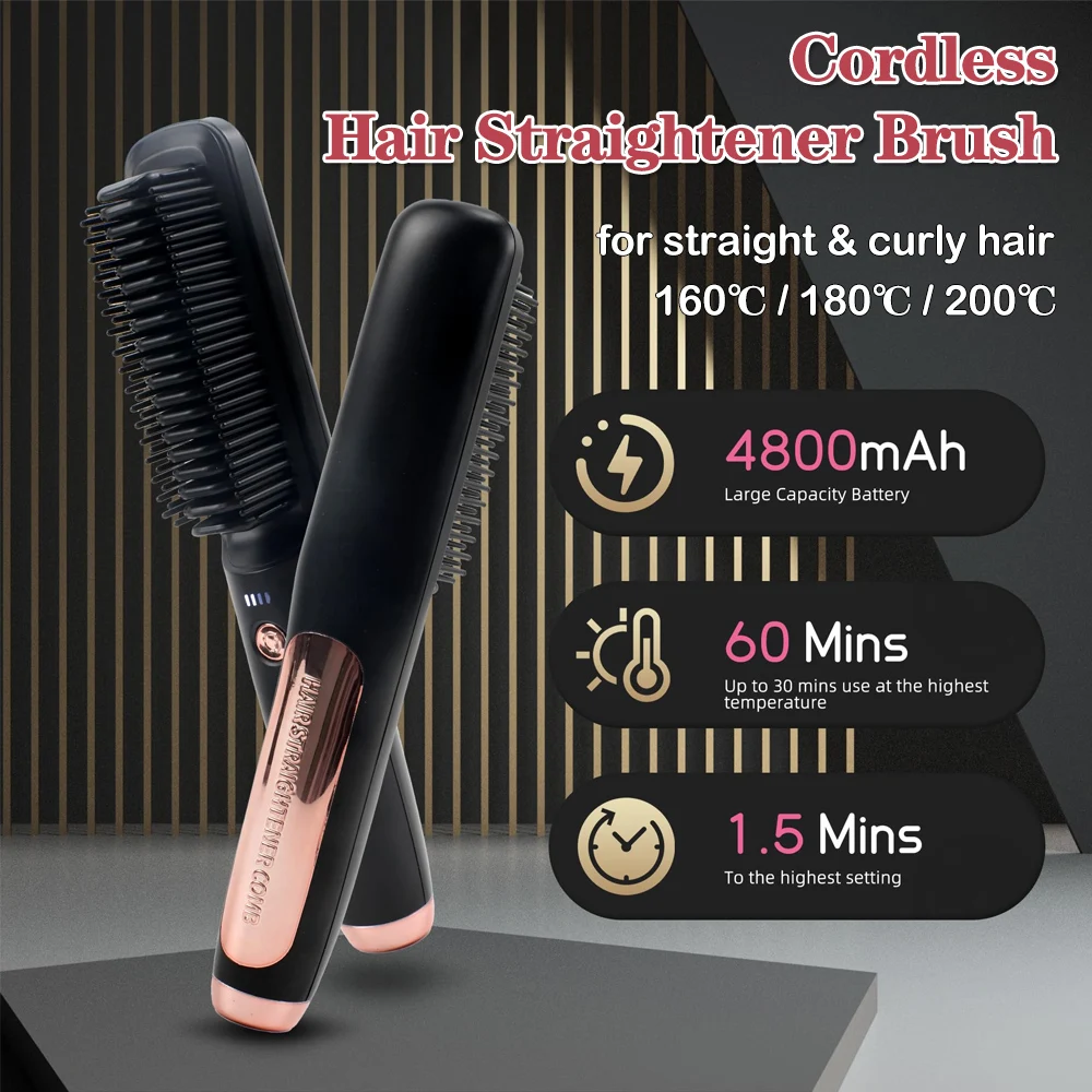 Wireless Hair Straightener Brush Rechargeable Heating Comb Portable Hair Brushes Quick Hair Style Tool Electric Ceramic Hot Comb