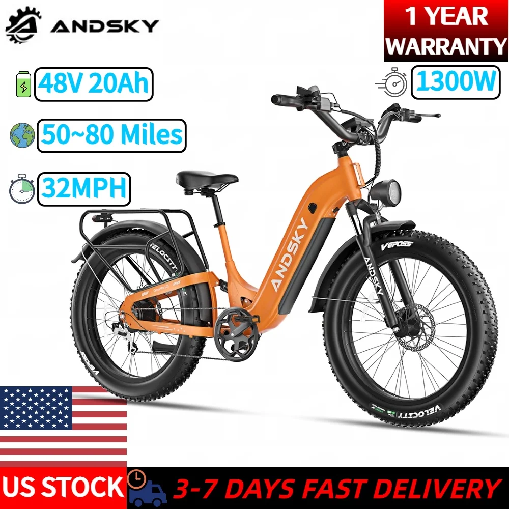 

ANDSKY Gravita LS Electric Bicycle 48V 20AH Removable Battery 32MPH 1300W Motor Power Electric Bike Adult Fast Commuter Bicycle 80 Miles Long Range 90Nm Powerful Torque City E-bike