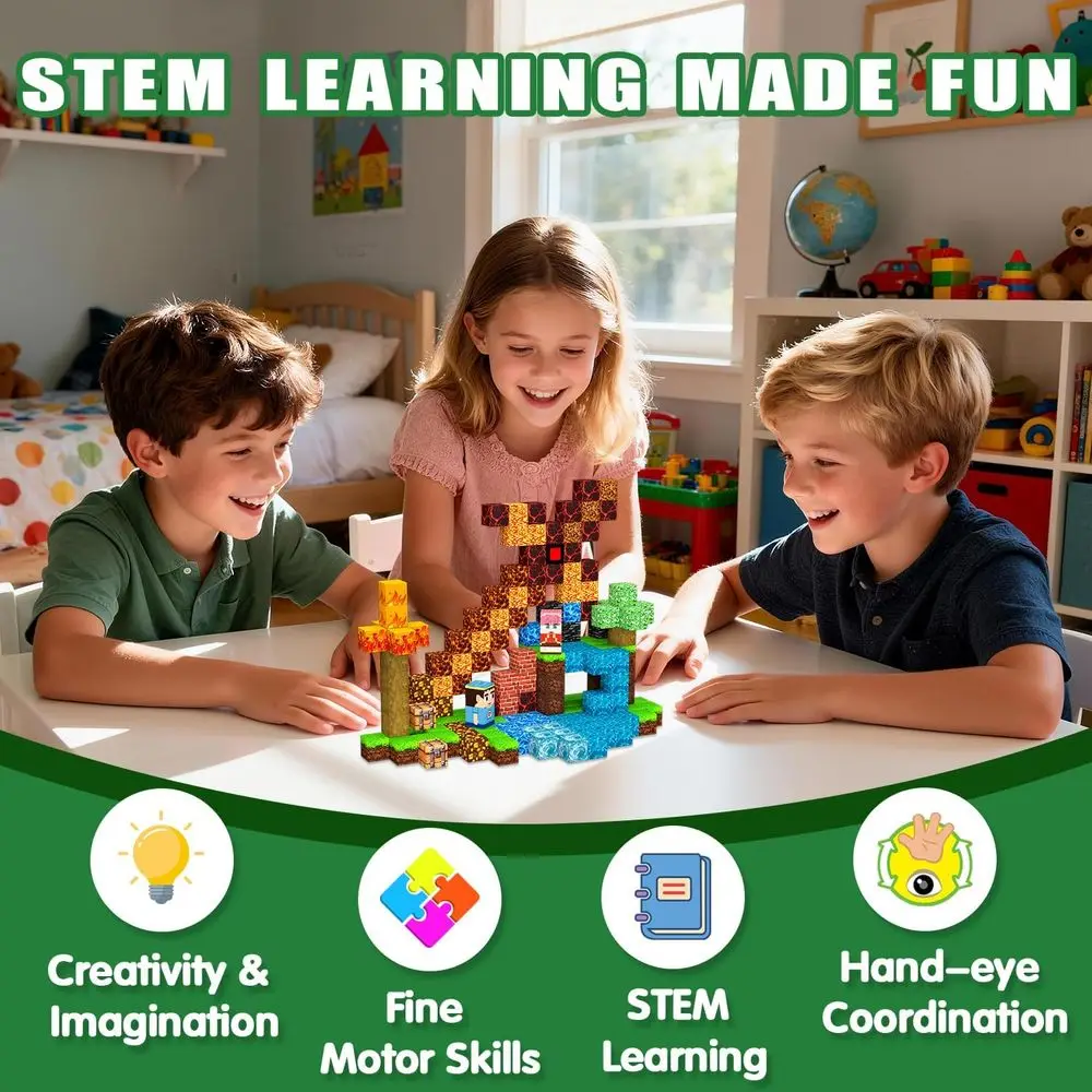 Ensemble de blocs de construction magnétiques 100 pièces pour enfants, cubes empilables éducatifs pour les âges de 3 à 12 ans, cadeau d'anniversaire ou de fête parfait