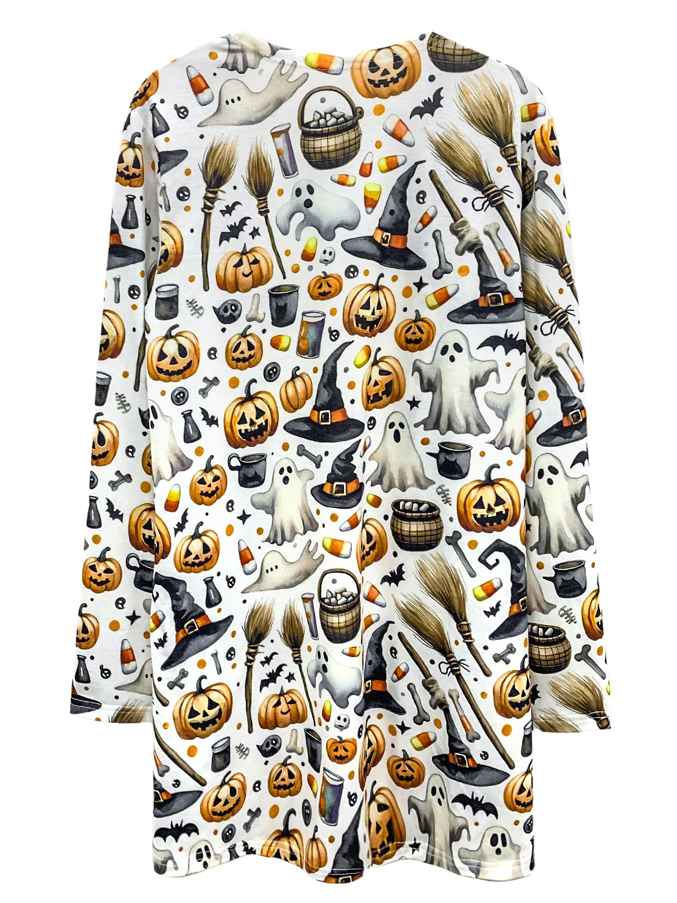 Halloween Pattern Open Front Cardigan, Casual Long Sleeve Dual Pockets Cardigan, Women\'s Clothing