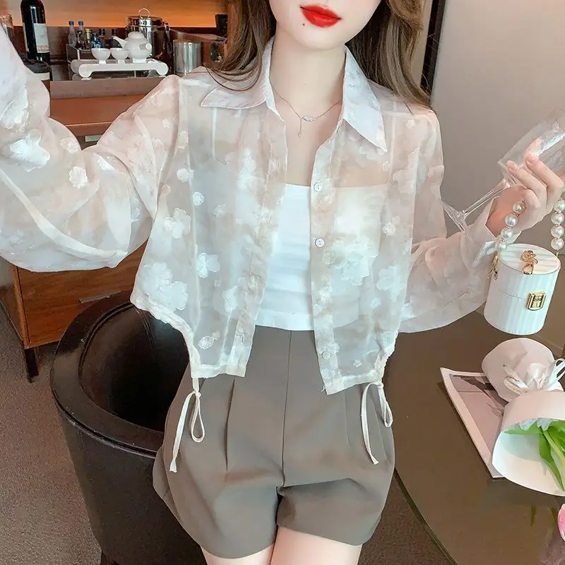 Printed Sun-protective Shirt Women Summer Lightweight Long-sleeved Jacket Designer Loose Cropped Cardigan Top Outerwear Buttons
