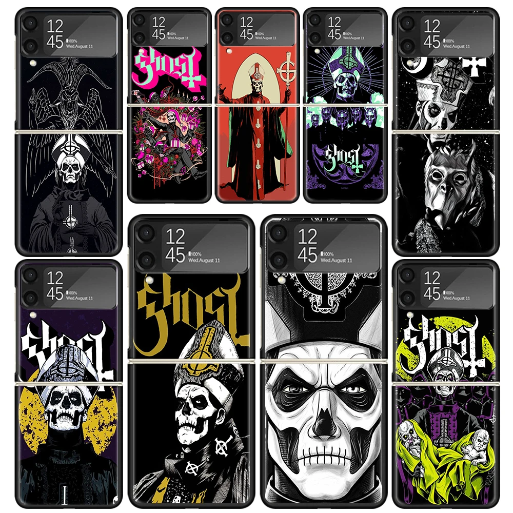 Ghost papa emérito claro caso de telefone para samsung z flip 5 4 3 galaxy zflip 6 5g à prova de choque capa dura impressão tpu pc coque