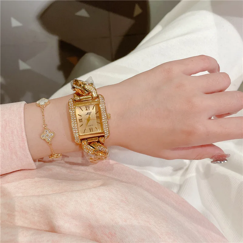Ladies' Gold Quartz Bracelet Watch with Rhinestones description 9