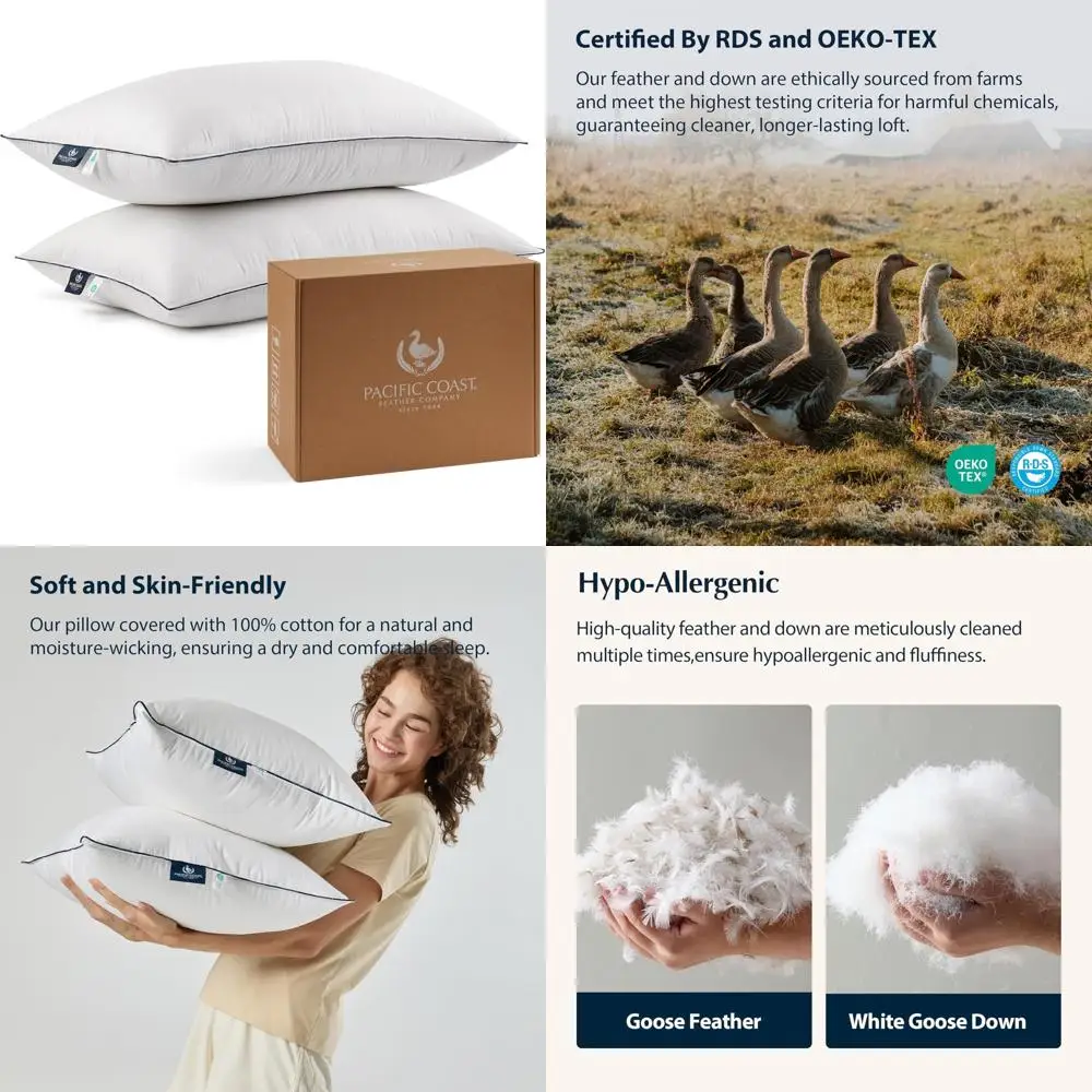 

Medium Supportive Feather and Down Pillows with 100% Cotton Cover, Ideal for Side and Back Sleepers, Hotel Quality