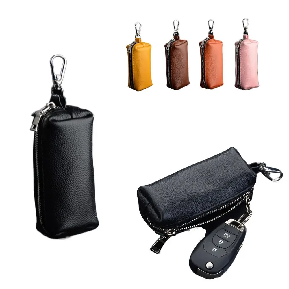New Genuine Leather Key Bag Mini Multifunction KeyChain Solid Color Small Card Holder