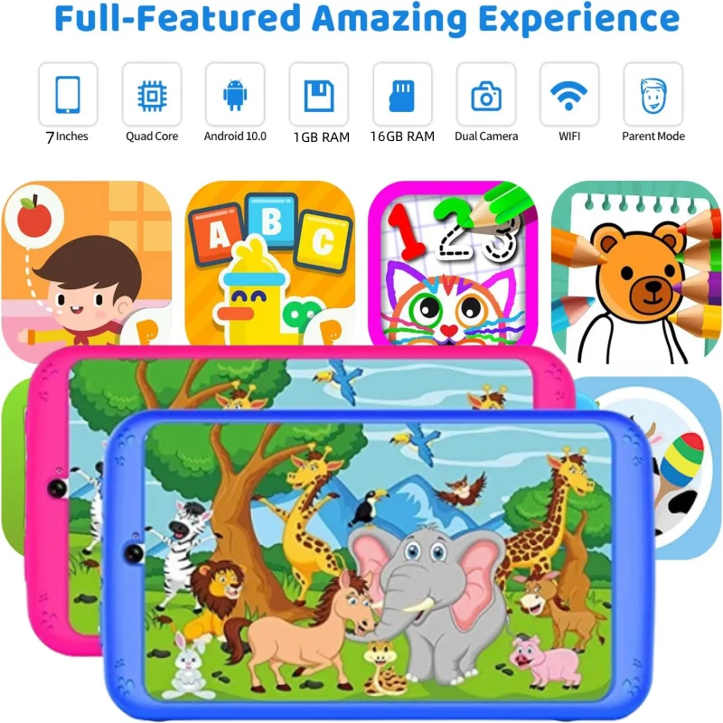 7'' Candy Color Silicone Case Android 10.0 Kids Tablets PC Quad Core 1GB RAM 16GB ROM 1024*600IPS Allwinner E98 Google Play Pad